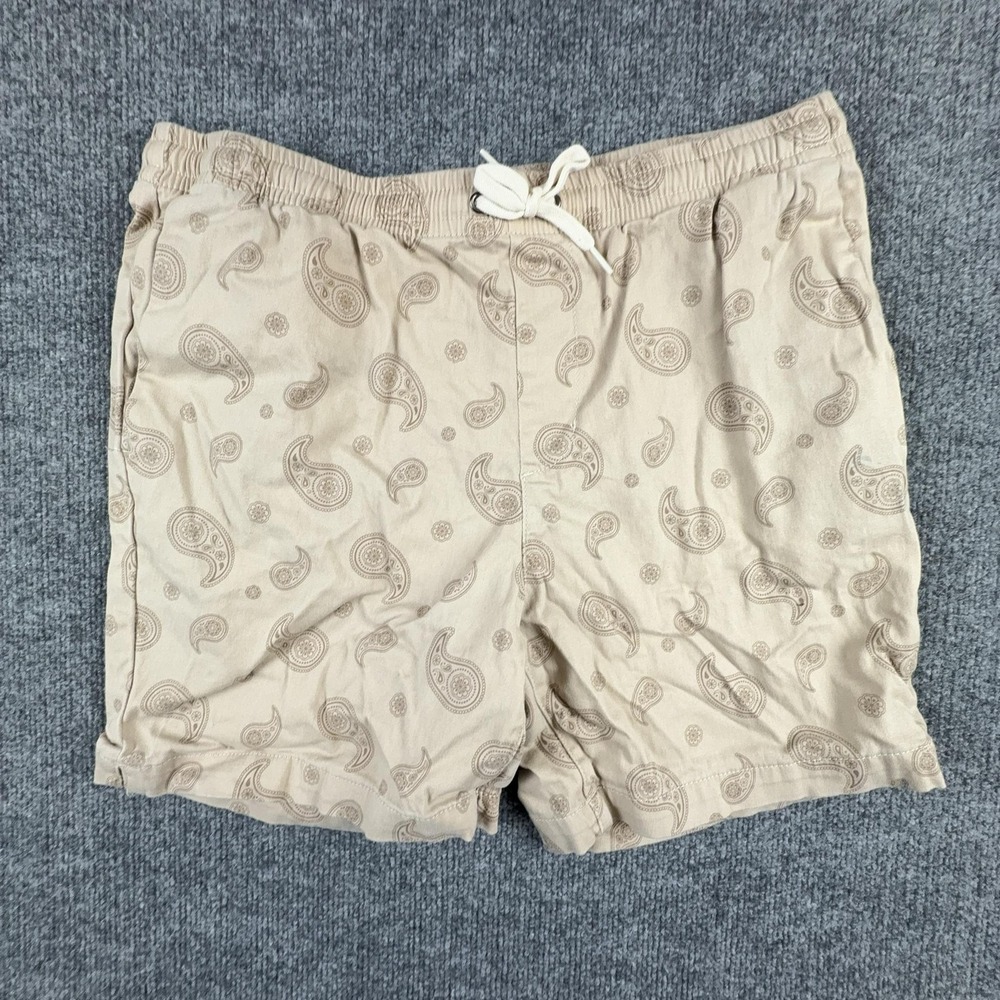 PacSun Shorts Mens 32 Beige Paisley Chino 6 Inseam‎ Volley Elastic Waist Casual
